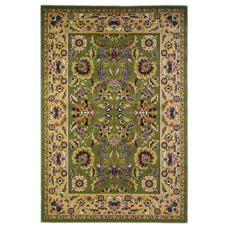 2'X3' Green Taupe Machine Woven Floral Traditional Indoor Accent Rug