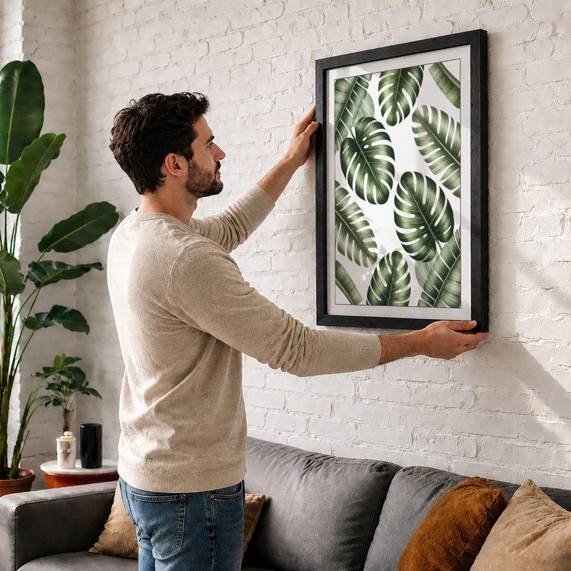 Monstera Leaves Botanical - Framed Print, A4 - 29.7 x 21.0 cm, White