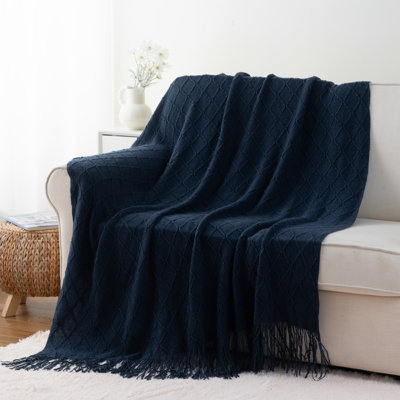  Knit Diamond Patterned Blanket, Boho Throw Blanket with Tassels for Home, Couch, Bed, Living Room