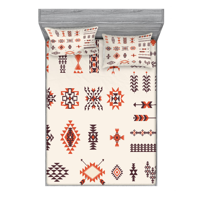Microfiber Geometric Sheet Set, Queen Sheet Set with Fitted Sheet