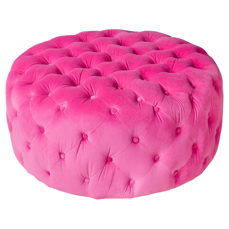 Isiah 91cm Wide Velvet Tufted Round Cocktail Ottoman, Pink