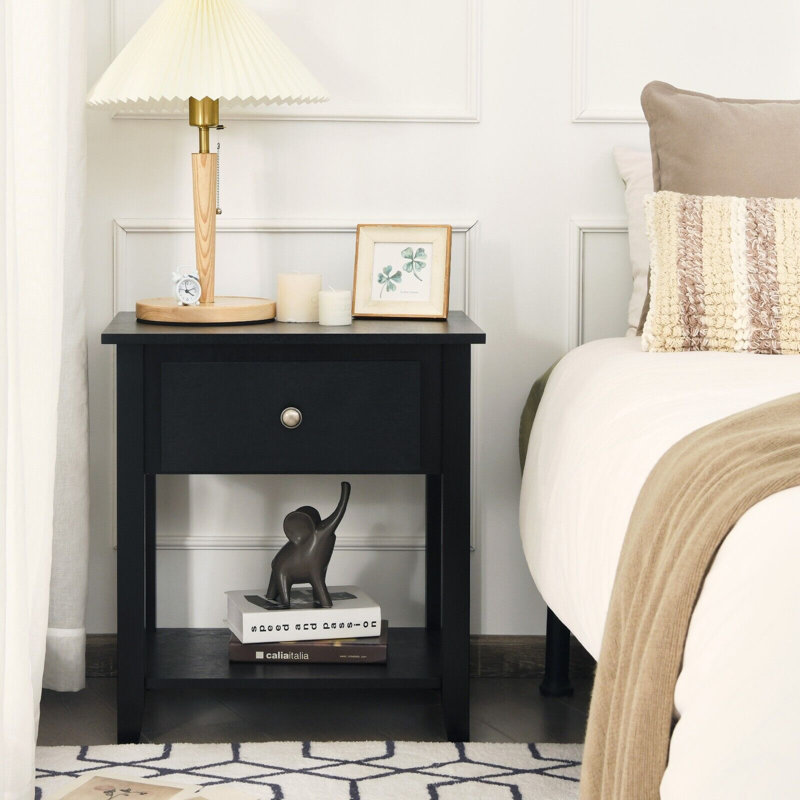 Arife 56cm W Solid + Manufactured Wood Bedside Table, Black
