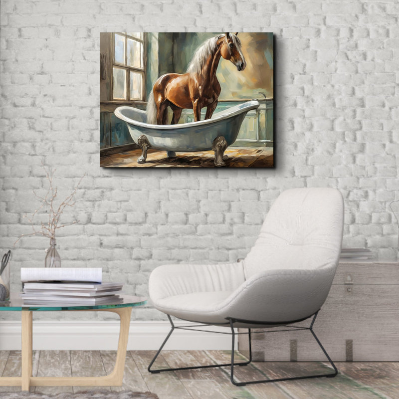 «Horse Bathaign» sur toile, H 26 po x l 32 po