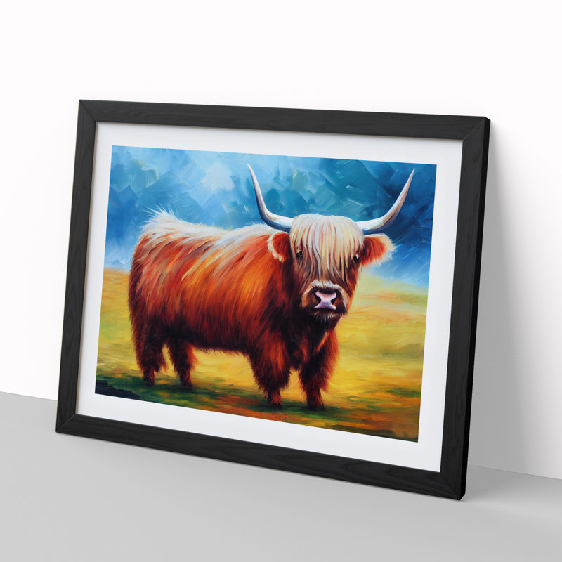 Highland Cow Vol.7 Abstract - Single Picture Frame Painting, 46cm H x 64cm W x 2cm D, Black