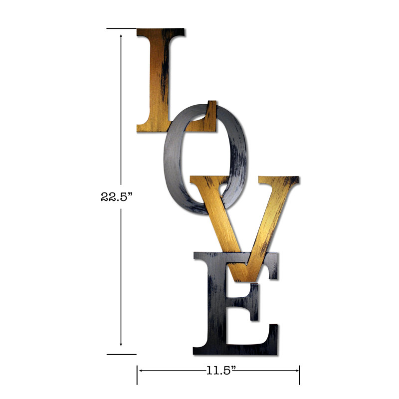 Décoration murale enchaînée «Love», Jaune/gris