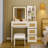 Rattan Makeup Vanity Desk With Charging Station, Vanity Desk With Mirror