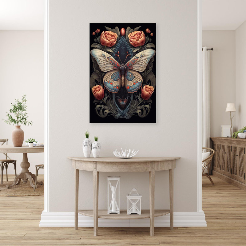 Coquelicots et papillons, impression sur toile tendue, H 36 po x L 24 po x l 1,25 po
