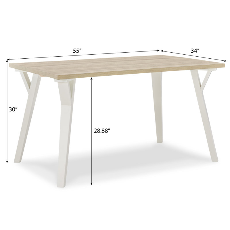Keyiona Solid Wood Base Dining Table, Natural, White