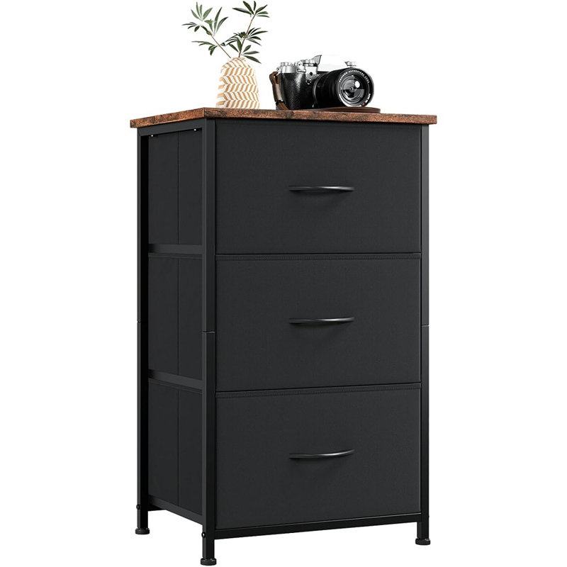 Commode de chevet avec tiroirs et bacs en tissu amovibles