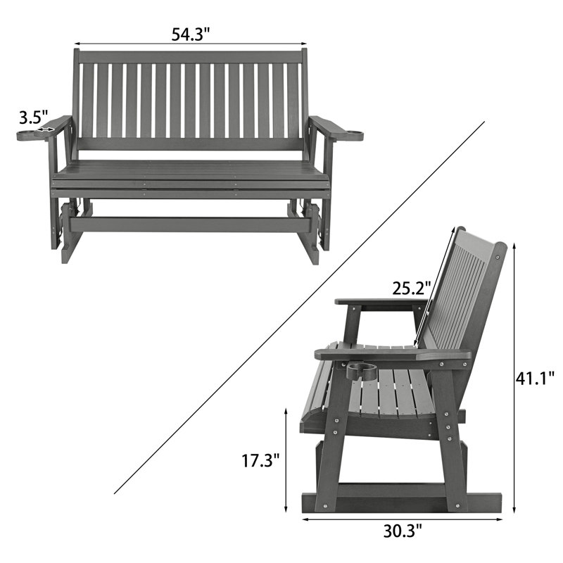 Banc oscillant 3 places en poly Lumber, Gris