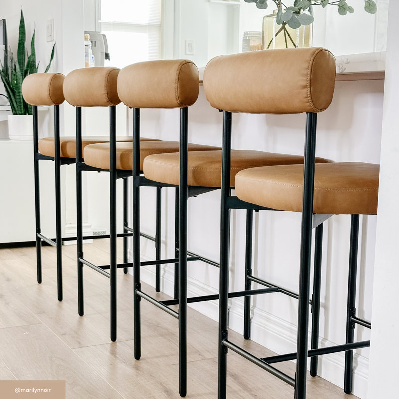 Tabouret de bar en similicuir avec pieds en métal, Tabouret de comptoir (siège d'une hauteur de 26 p, Brun / similicuir, 2
