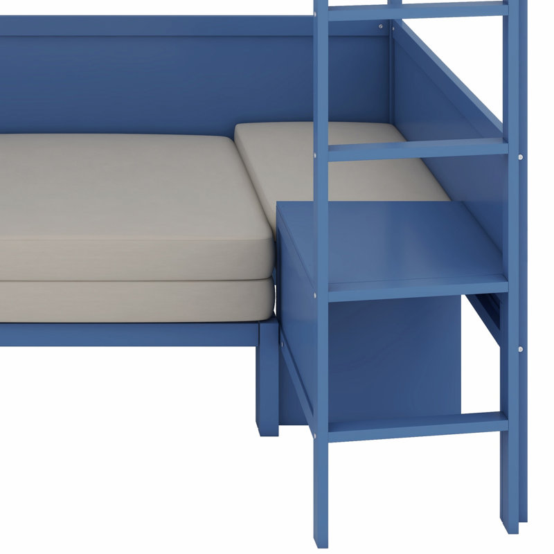 Versatile Loft Bed with Desk, Bedside Shelf, Sofa & Light, Navy Blue