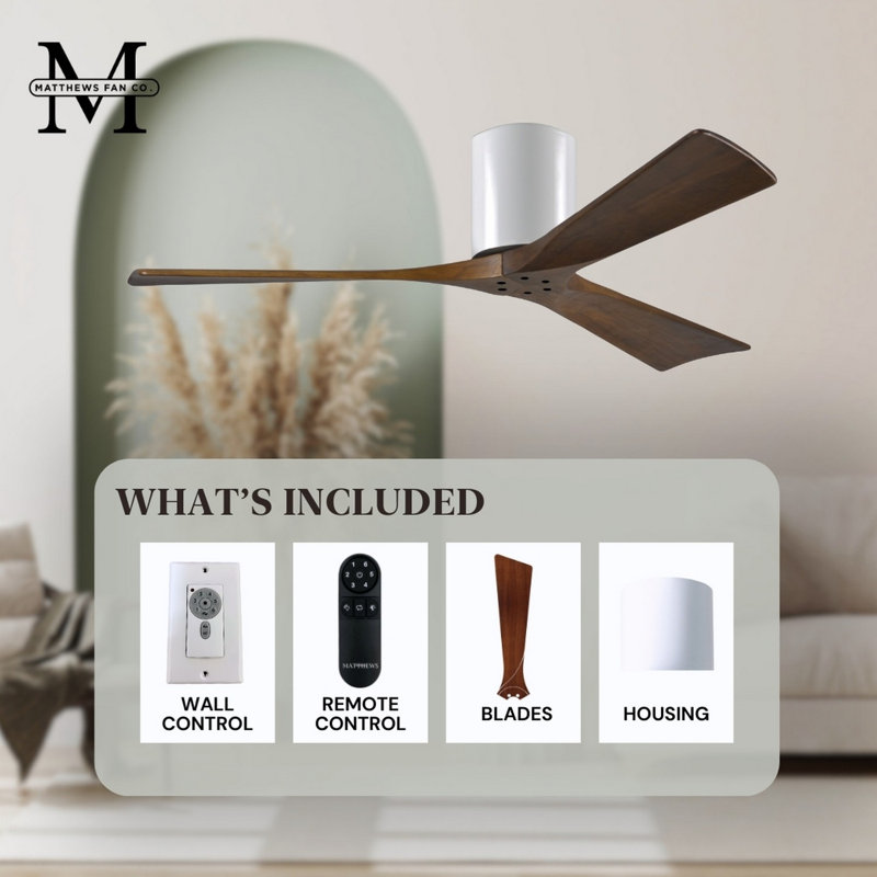 Irene Ceiling Fan, Gloss White, Walnut Tone, 60"
