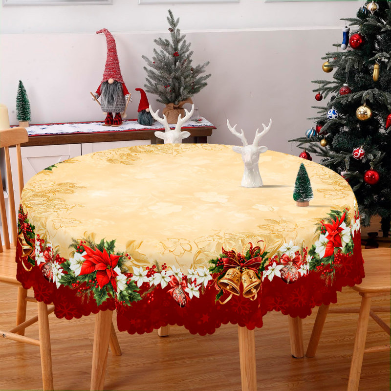 1pc round/rectangular polyester Edford, Christmas Edford with pine, snowman, truck, embosed edge, Christmas decorations for dining table, festival party holiday table decoration, perfect festival gift