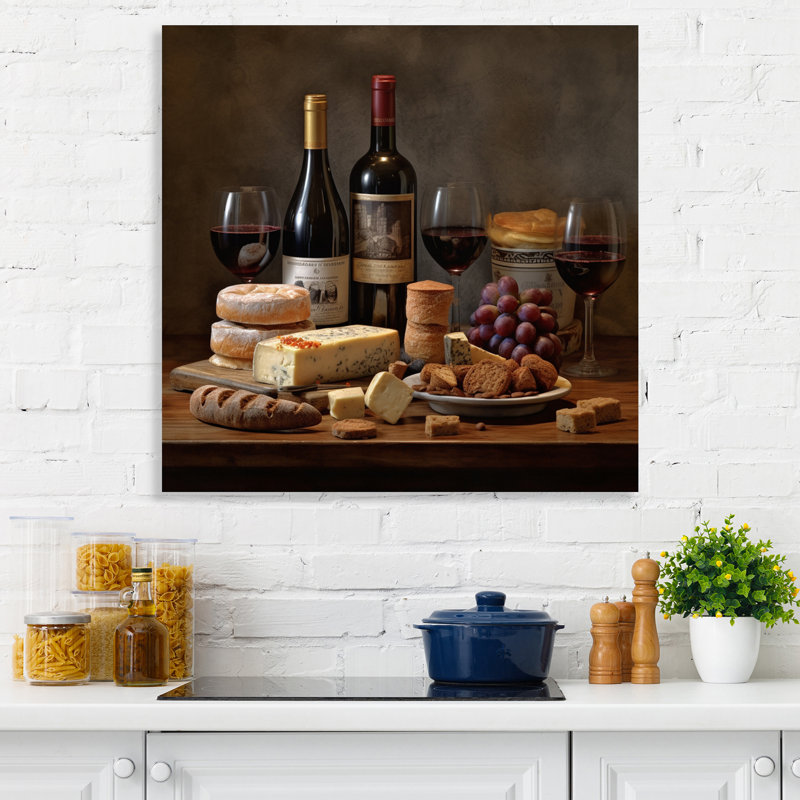 «Cheese and Wine III», reproduction d'art sur toile, 24" H x 24" W, Toile tendue