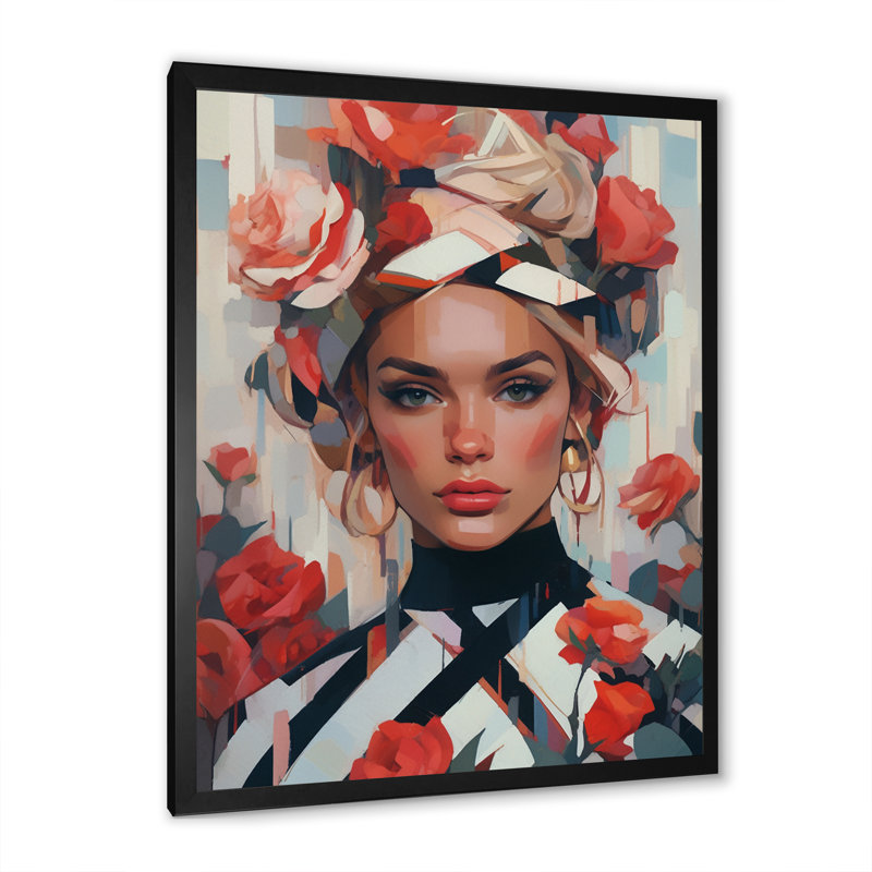 «Floral Fashion Woman I» sur toile, H 32 po x l 24 po x P 1 po, Cadre simple noir