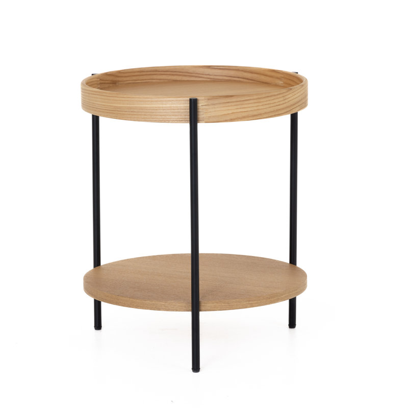 Lunaleigh - Table de bout ronde moderne, Bois naturel