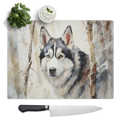 Husky Watercolour No.2  Glass Chopping Board