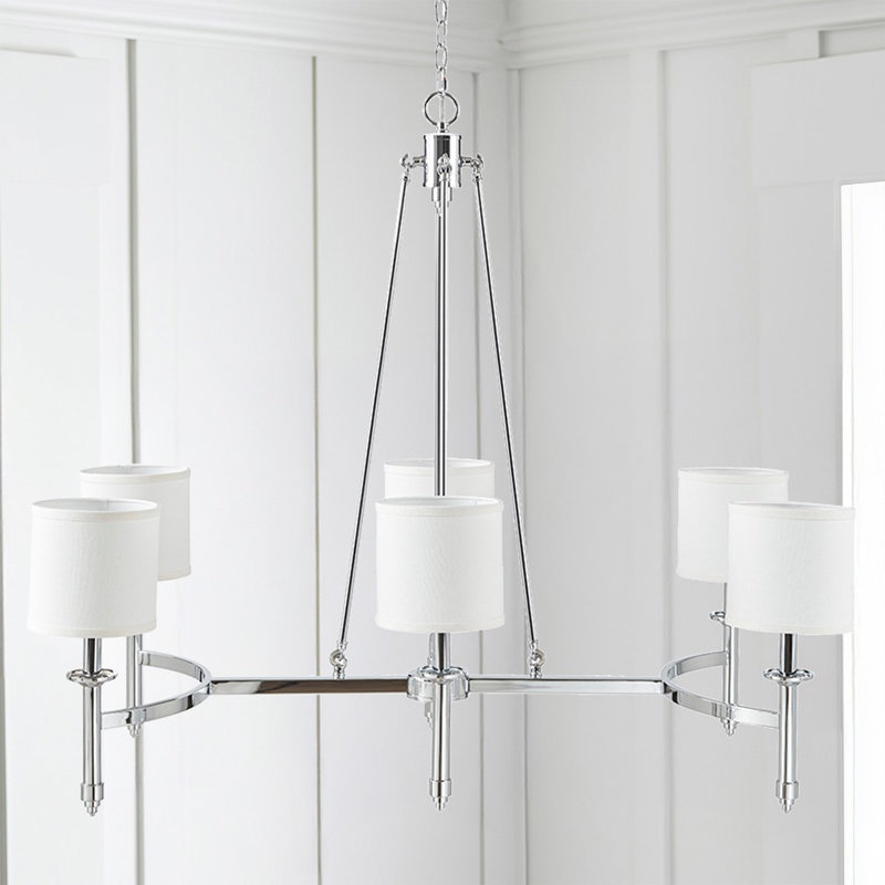 Lustre 6 lumières avec abat-jour tambour en tissu chromé Voir ci-dessous, Chrome chrome