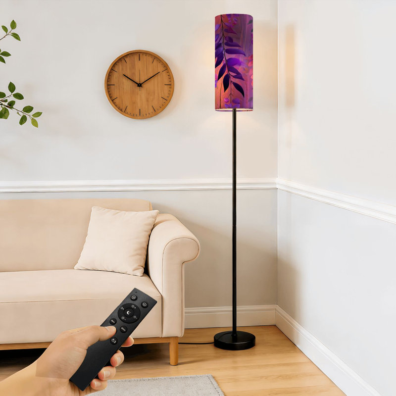  Lampe sur pied de 68,5 po à branches éthérées à motif floral sans soudure à intensité variable avec abat-jour en lin et ampoule DEL incluse