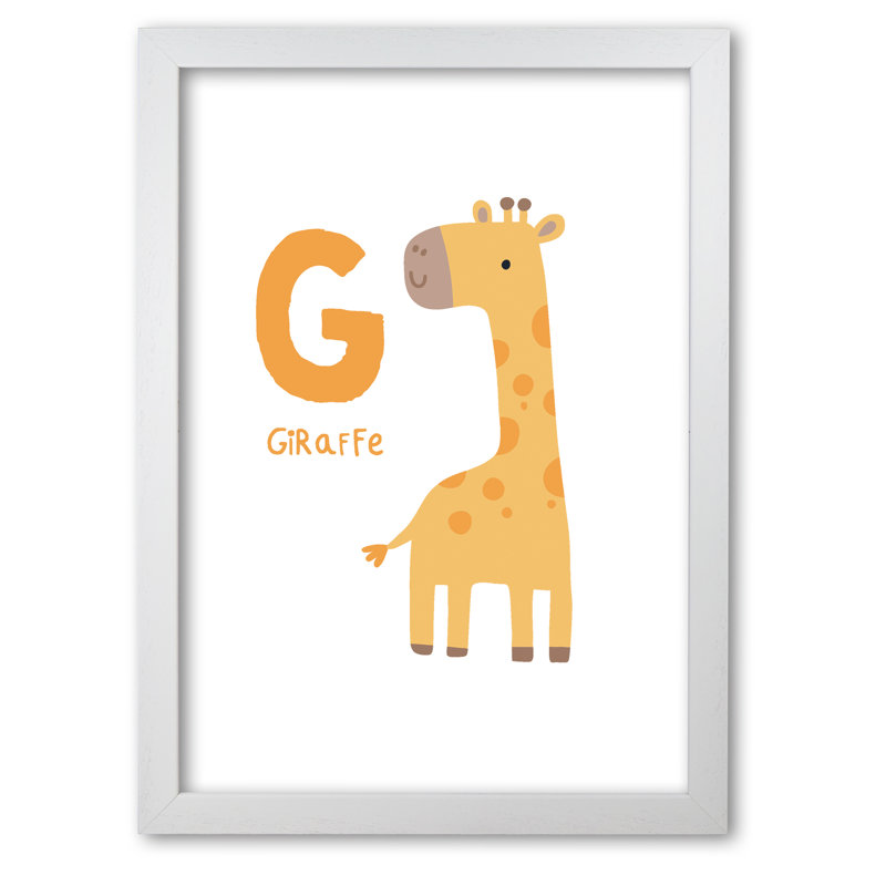 Alphabet Animals, G Is For Giraffe - Single Picture Frame Print, 42 cm H x 30 cm W x 5 cm D, White Grain Frame