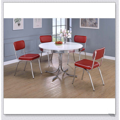 Parlisse White 5-Piece Round Dining Set with Elegant Metal Base and Comfortable Chairs, Perfect for Modern and Classic Interiors.