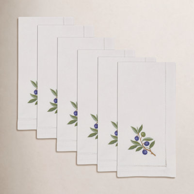 Embroidered Olive Cotton Napkin