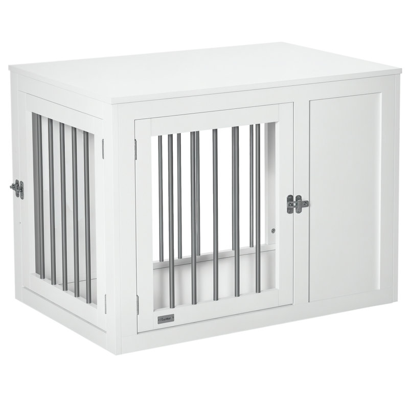 Table de bout pour chenil avec deux portes pour chien moyen, blanc