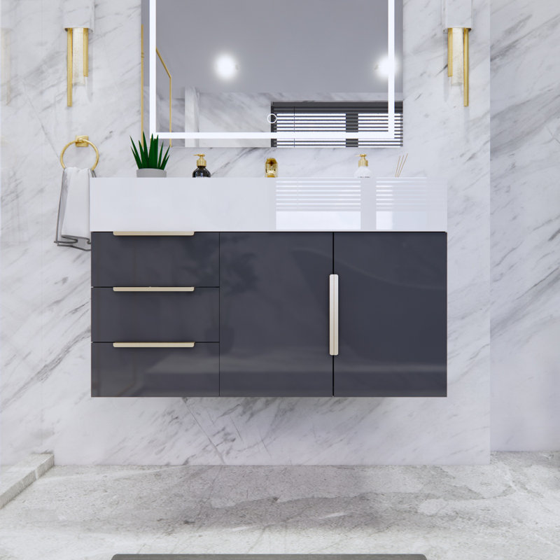 Richey 35.4'' Single Bathroom Vanity with Plastic Top, Gray, White