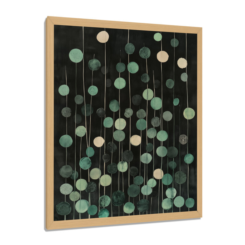 Brins de points verts - Tableau abstrait encadré sur toile, H 20 po x l 12 po, Cadre naturel