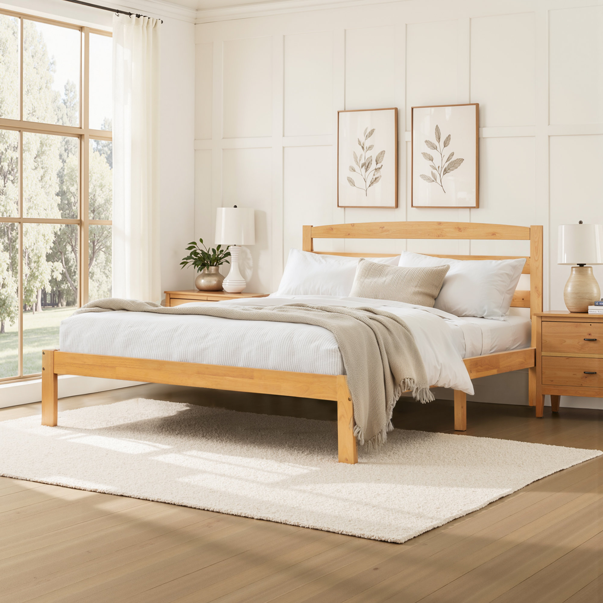 Ebern Designs 12 Inch Solid Wood Platform Bed Frame with Headboard