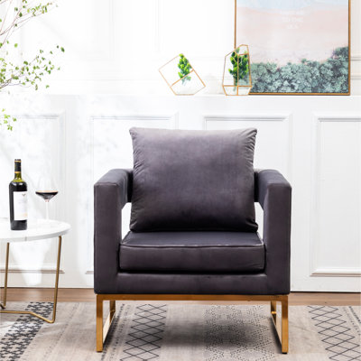 Fauteuil contemporain gris - revêtu de tissu de style velours, avec structure en métal, carré, dossier rembourré pour plus de confort, style et structure, cadre paisible