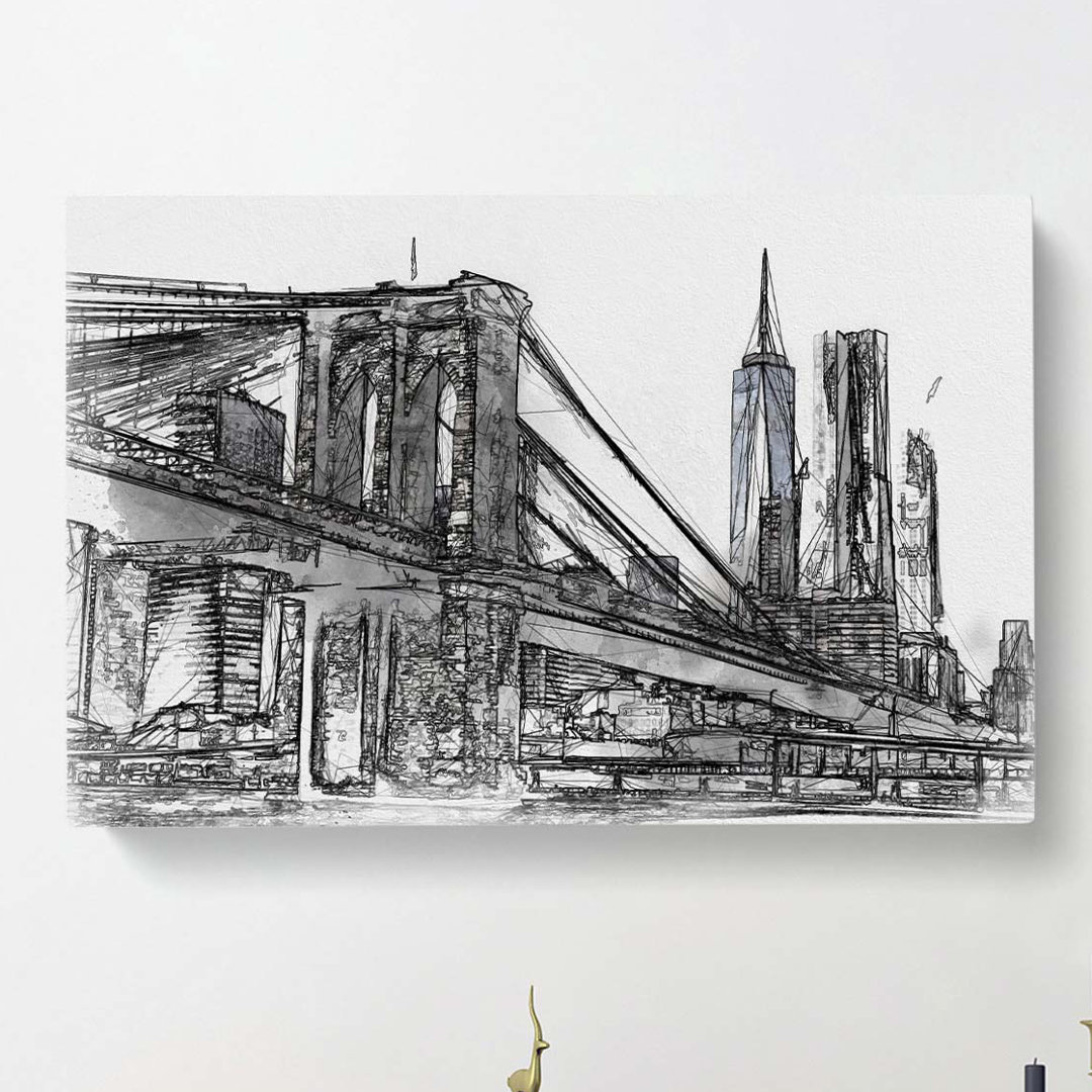 Brooklyn Bridge in New York in Abstract - Wrapped Canvas