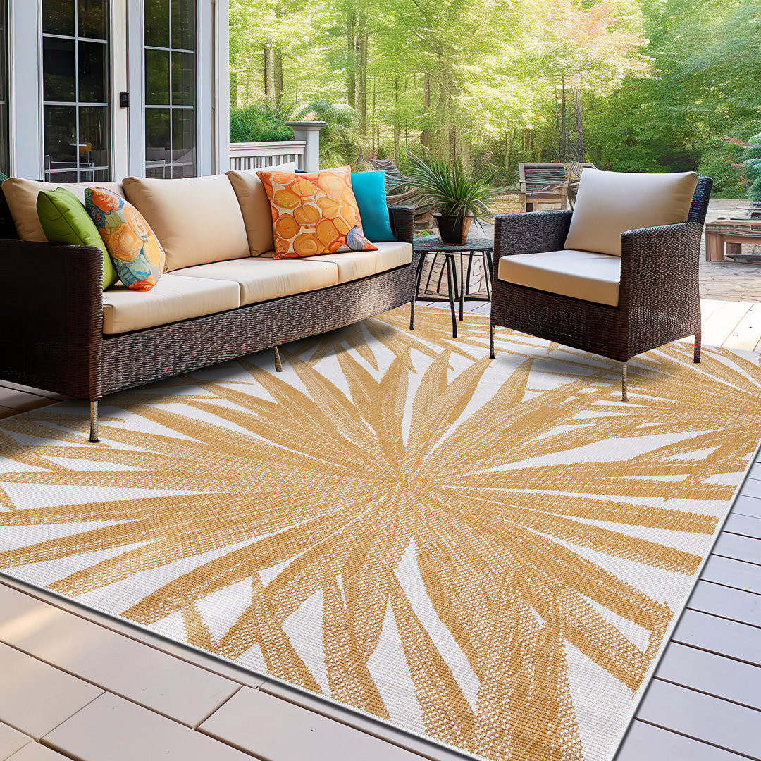 Benavidez Reversible Tropical Yellow/Ivory Indoor&Outdoor Area Rug Beachcrest Home™ Rug 