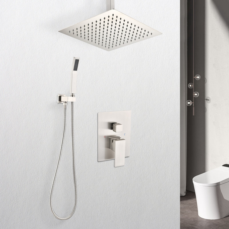 Brushed Nickel Ceiling Mounted Shower Including 10" Head And Handheld - Mimics Natural Rainfall, Self-Cleaning Nozzle, Meets American Standard Installation Specifications, Wall In With Recreates