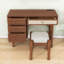 Retro Wood Makeup Vanity Set with Charging Plug, USB Port, 4 Storage Drawers and Stool-1640550197