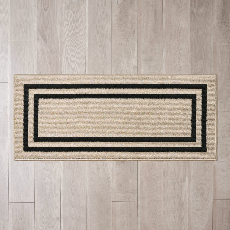 Double Border Machine Tufted Performance Dark Gray/White Rug