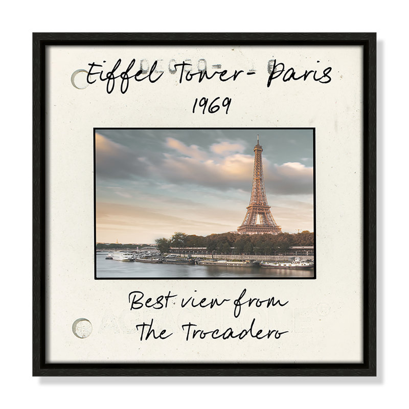 «Paris Paris - Eiffel View Print» par Danita Delmont, Toile encadrée flottante espresso, H 13,5 po x l 13,5 po x P 2 po