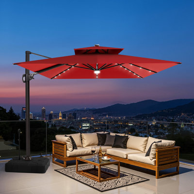 Parasol lumineux en porte-à-faux 11 x 9 pi avec base lestée - déplaçable sans effort par une seule personne