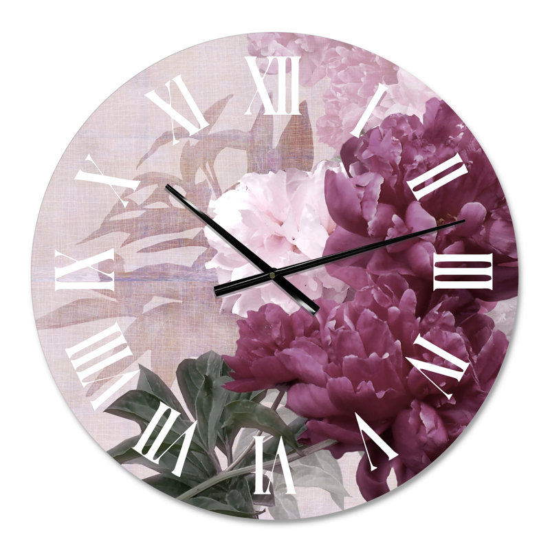 Horloge murale rétro - fleurs mauves et roses I, Moyen
