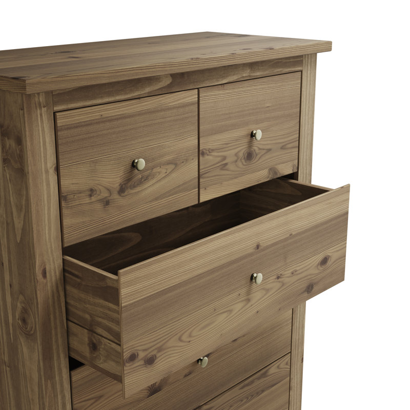 Solid Wood 90cm W 5 - Drawer Chest of Drawers, Brown