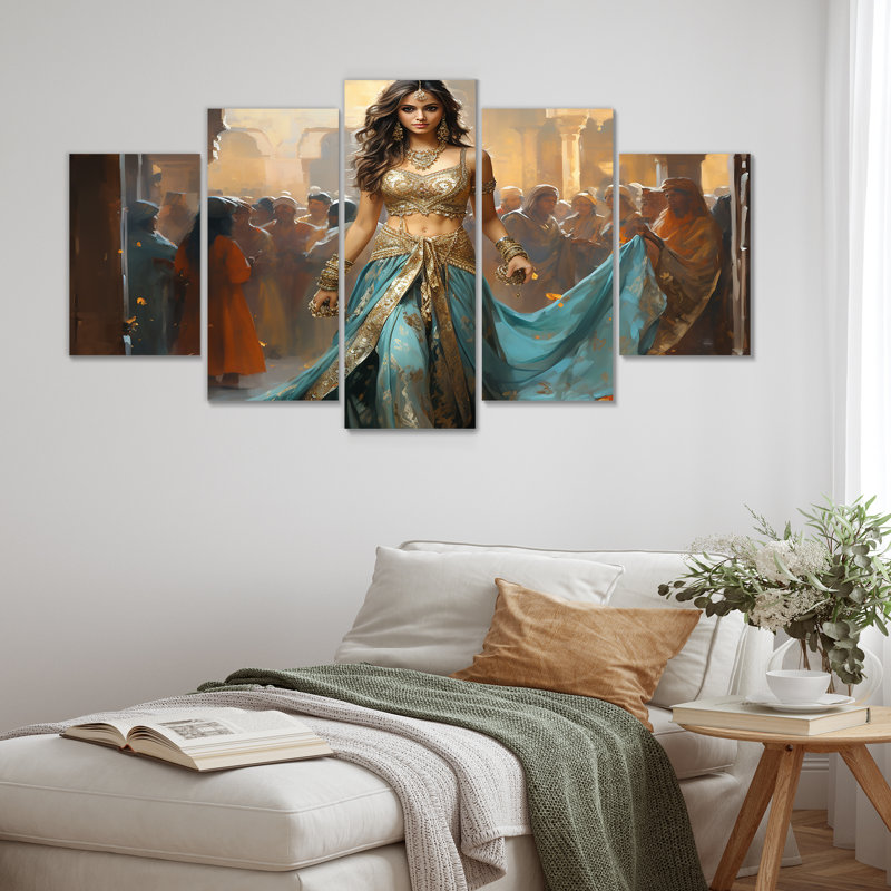  «Blue and Gold Belly Dancer - Dance Multipanel Wall Art Canvas