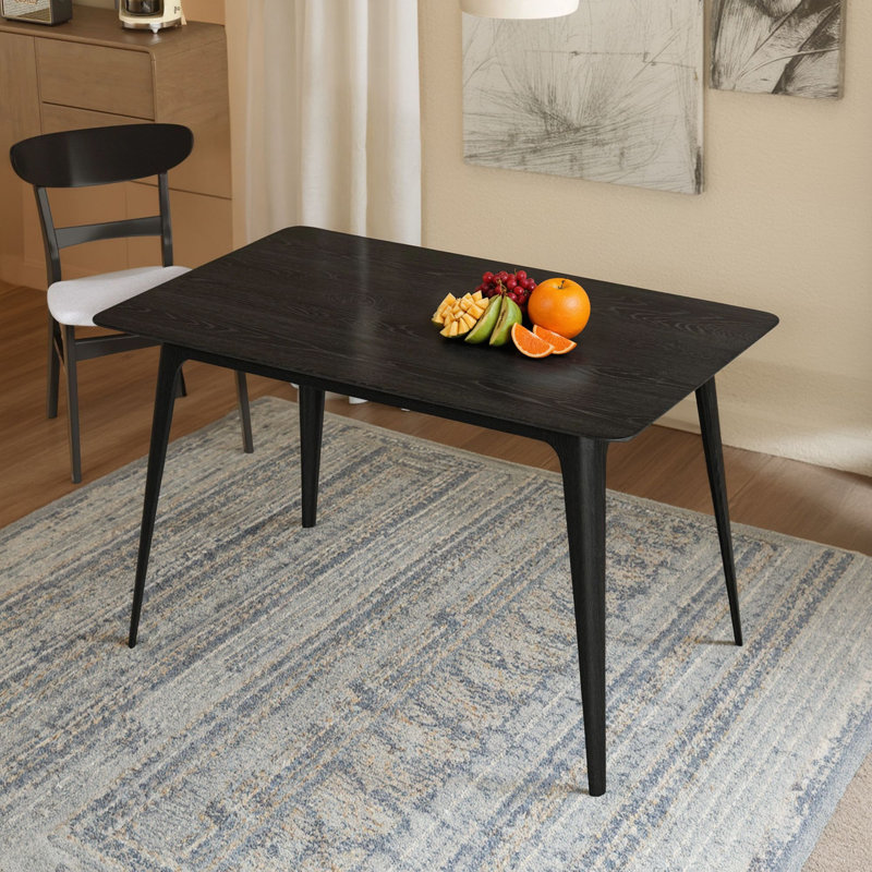1 table, 4 chaises, ensemble de salle à manger et de chaises de style moderne Mid-Century 5 pièces, structure en bois d'hévéa et chaises rembourrées, noir et gris clair, pratique et magnifique.