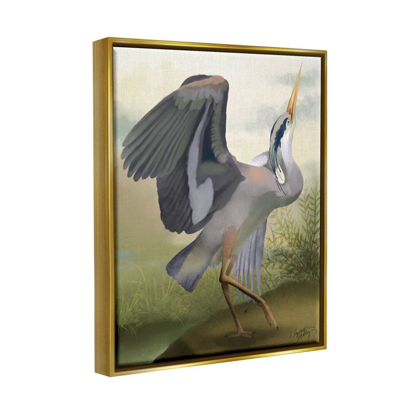Crane Dance Landscape, Cadre flottant métallique doré, H 31 po x l 25 po x P 1,7 po