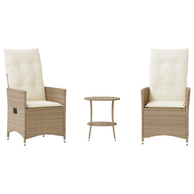  Ensemble bistro 3 pièces avec coussins en rotin de polyester beige