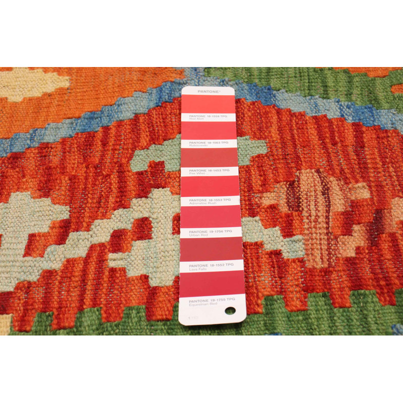 Kilim rouge audacieux et coloré 5 pi 1 po x 6 pi 5 po