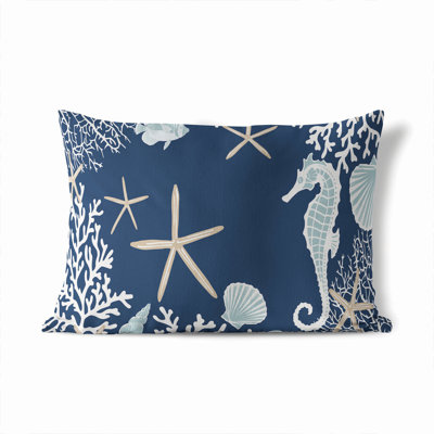 Coral & Seahorse Nautical Outdoor Lumbar Pillow