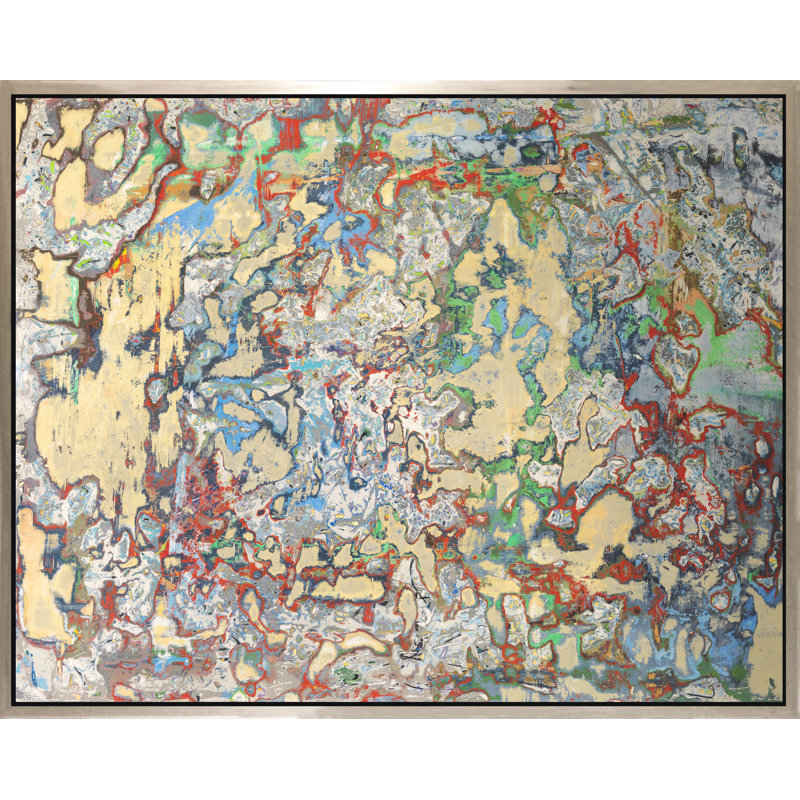 Adrift - Peinture sur toile avec cadre flottant, Encadrement argenté