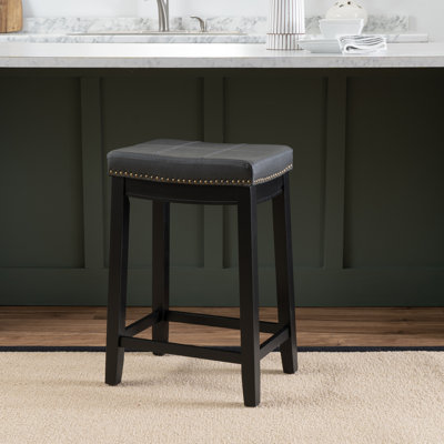 Bartonville Counter & Bar Solid Wood Backless Stool with Upholstered Seat