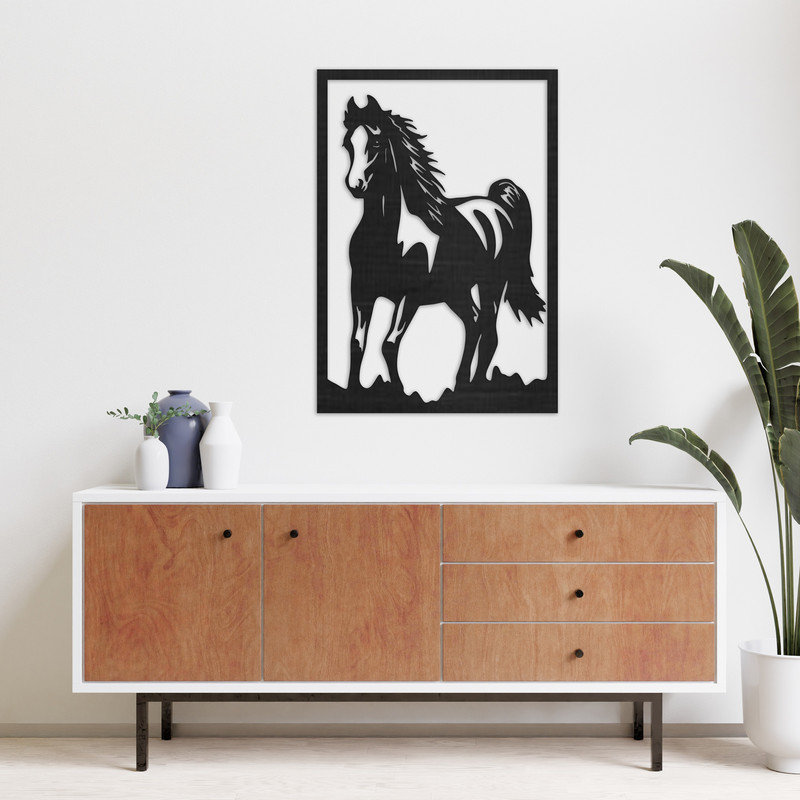 Art mural rectangulaire de cheval - ACM, H 46 po x l 32,2 po x P 0,25 po, Noir